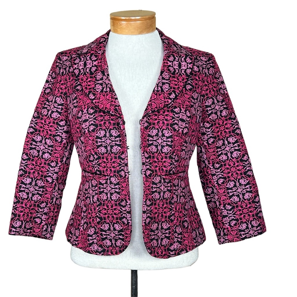 Talbots Petites Women’s Embroidered Pink & Black Cotton Blazer Size 4 EUC - Picture 13 of 14